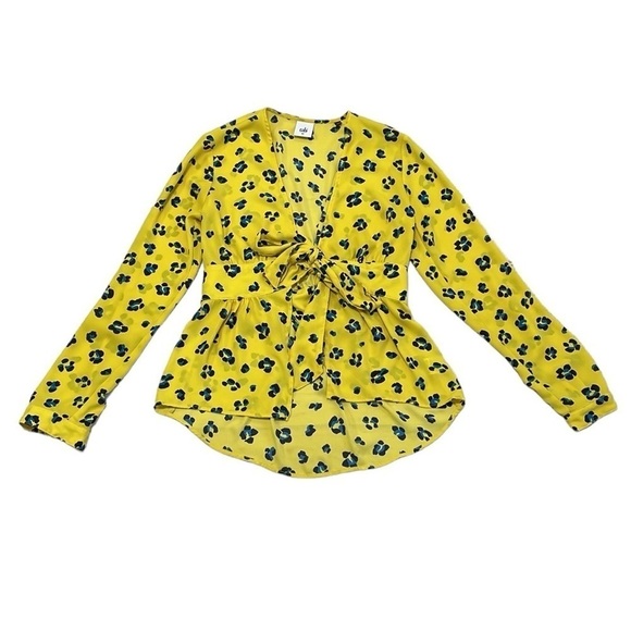 Cabi Blouse Women's XS Extra Small Yellow Leopard Print Sunny Tie Wrap Peplum - Picture 4 of 14